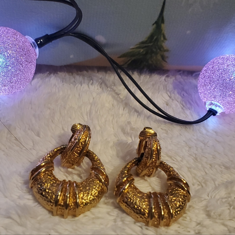 Vintage Door Knocker Textured Earrings By Monet